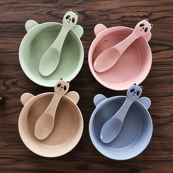 1pc Kids Bowl With 1pc Spoon Chinese Style Microwave Safe Child Tableware