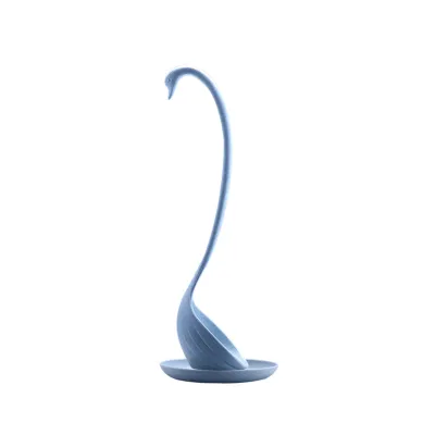 2pcs Swan Shaped Vertical Spoon With Dish Modern Minimalist Wheat Straw
