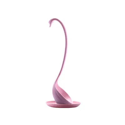 2pcs Swan Shaped Vertical Spoon With Dish Modern Minimalist Wheat Straw