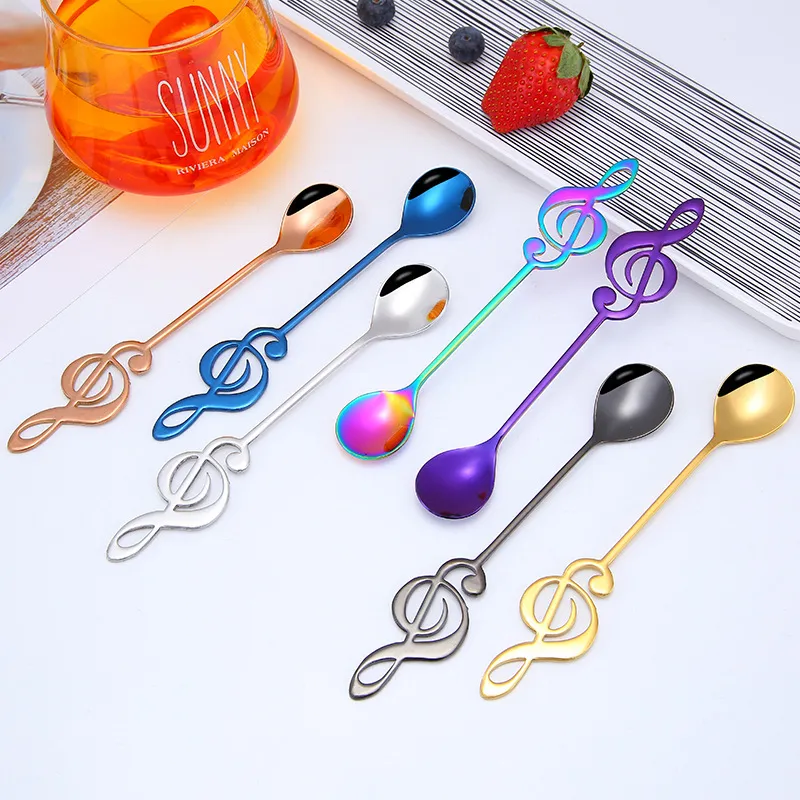 Music Note Design Spoon 304 Stainless Steel Japan South Korea Style Solid Color Kitchen Spoon