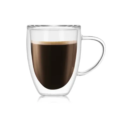 Creative Double Layer Coffee Cup with Handle - Cartoon Round High Borosilicate Glass, 150ml/250ml/350ml/450ml for Coffee Shop
