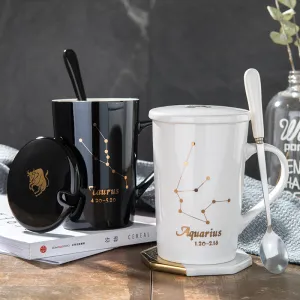 Ceramic Coffee Cup with Lid and Spoon Set for Home Kitchen