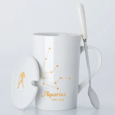 Ceramic Coffee Cup with Lid and Spoon Set for Home Kitchen