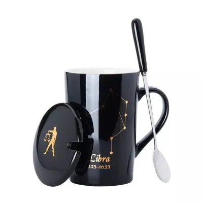 Ceramic Coffee Cup with Lid and Spoon Set for Home Kitchen