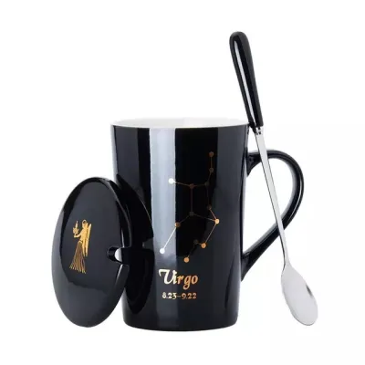Ceramic Coffee Cup with Lid and Spoon Set for Home Kitchen