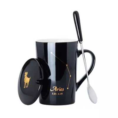 Ceramic Coffee Cup with Lid and Spoon Set for Home Kitchen