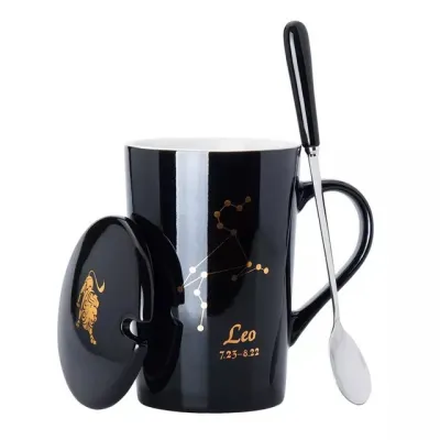 Ceramic Coffee Cup with Lid and Spoon Set for Home Kitchen
