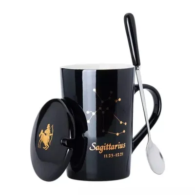 Ceramic Coffee Cup with Lid and Spoon Set for Home Kitchen