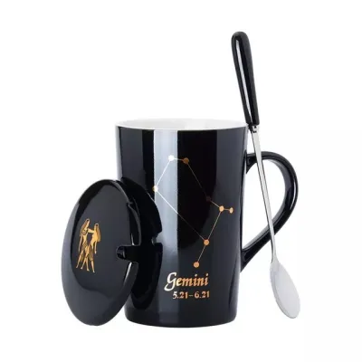 Ceramic Coffee Cup with Lid and Spoon Set for Home Kitchen