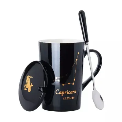 Ceramic Coffee Cup with Lid and Spoon Set for Home Kitchen