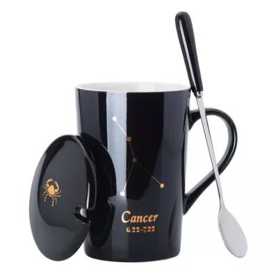 Ceramic Coffee Cup with Lid and Spoon Set for Home Kitchen
