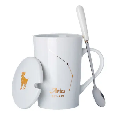 Ceramic Coffee Cup with Lid and Spoon Set for Home Kitchen