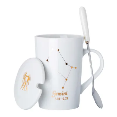 Ceramic Coffee Cup with Lid and Spoon Set for Home Kitchen