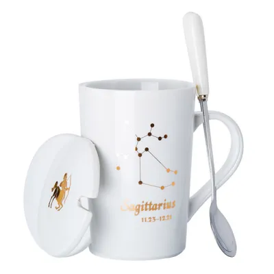 Ceramic Coffee Cup with Lid and Spoon Set for Home Kitchen