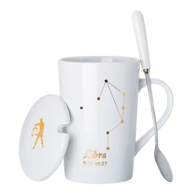 Ceramic Coffee Cup with Lid and Spoon Set for Home Kitchen