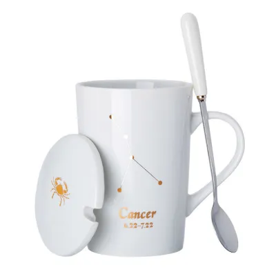 Ceramic Coffee Cup with Lid and Spoon Set for Home Kitchen