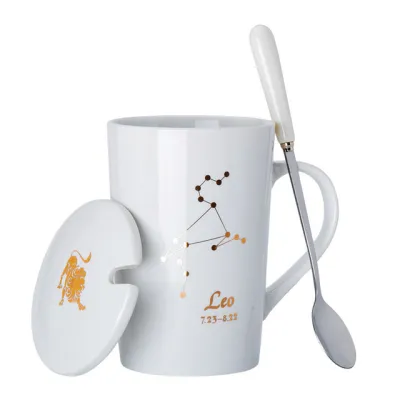 Ceramic Coffee Cup with Lid and Spoon Set for Home Kitchen
