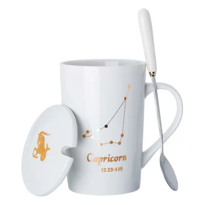 Ceramic Coffee Cup with Lid and Spoon Set for Home Kitchen