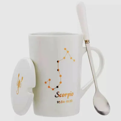 Ceramic Coffee Cup with Lid and Spoon Set for Home Kitchen