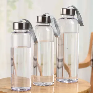 Portable Clear Water Bottle With Lanyard Creative Cylindrical Sports Cup Home Kitchen Solid Color AS Material 300ml 400ml 500ml