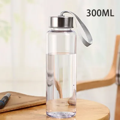 Portable Clear Water Bottle With Lanyard Creative Cylindrical Sports Cup Home Kitchen Solid Color AS Material 300ml 400ml 500ml