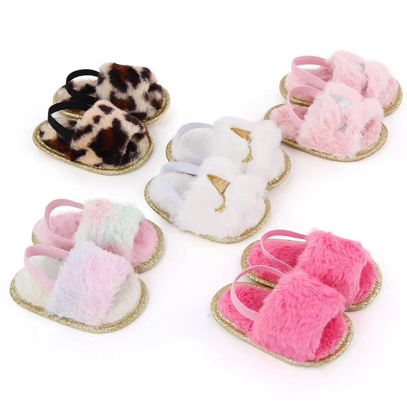 Baby Girls Coral Velvet Indoor Soft Soled Sandals