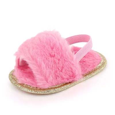 Baby Girls Coral Velvet Indoor Soft Soled Sandals