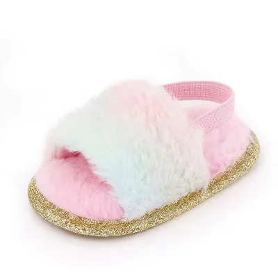 Baby Girls Coral Velvet Indoor Soft Soled Sandals