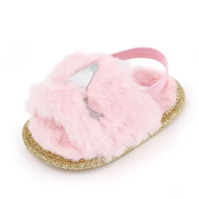 Baby Girls Coral Velvet Indoor Soft Soled Sandals