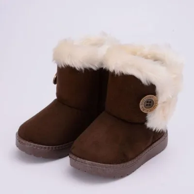 Kids Solid Color Button Design Winter Plush Snow Boots for Boys