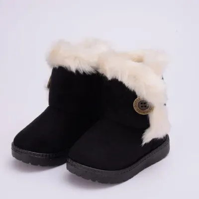Kids Solid Color Button Design Winter Plush Snow Boots for Boys