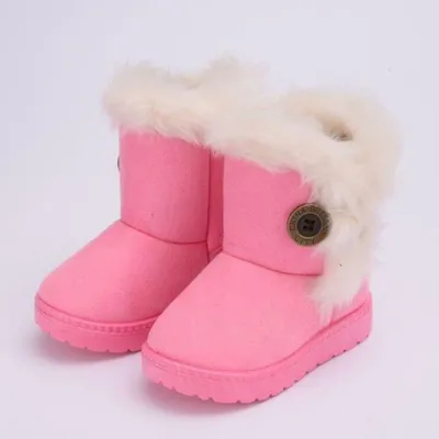 Kids Solid Color Button Design Winter Plush Snow Boots for Boys