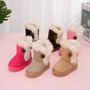 Kids Solid Color Button Design Winter Plush Snow Boots for Boys