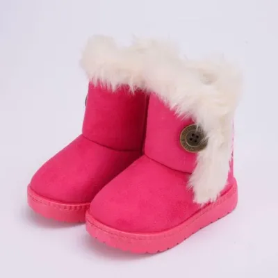Kids Solid Color Button Design Winter Plush Snow Boots for Boys