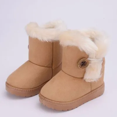 Kids Solid Color Button Design Winter Plush Snow Boots for Boys