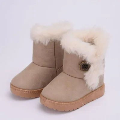 Kids Solid Color Button Design Winter Plush Snow Boots for Boys