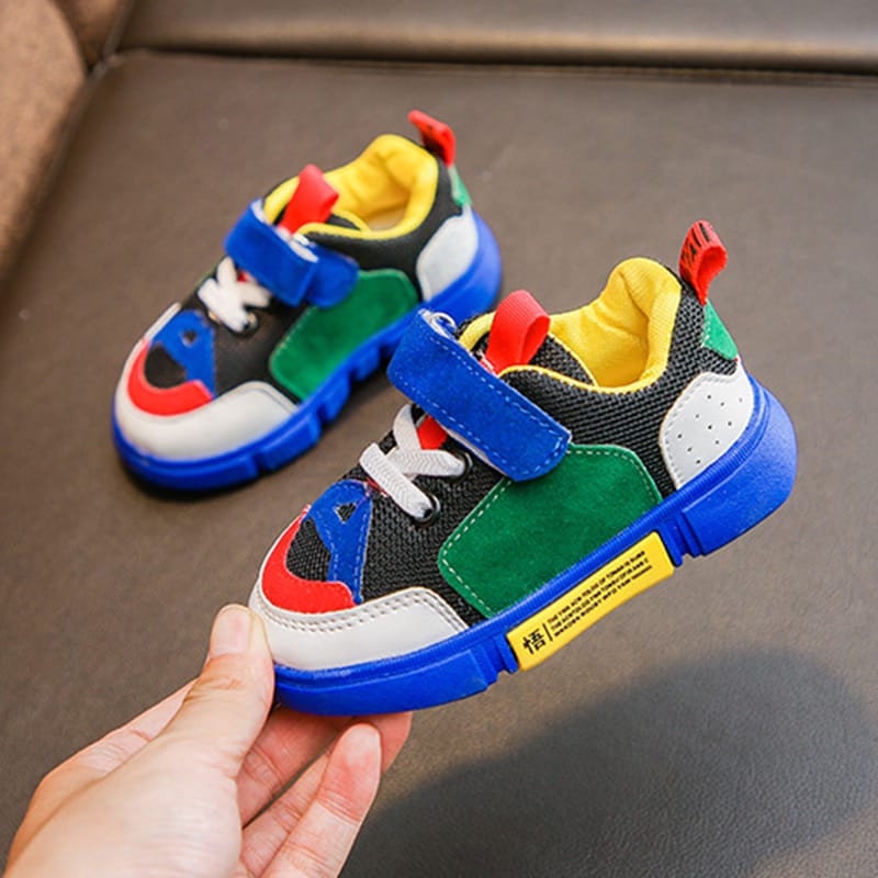 Wholesale Kids Fashion Color Blocking Velcro Design Sneakers