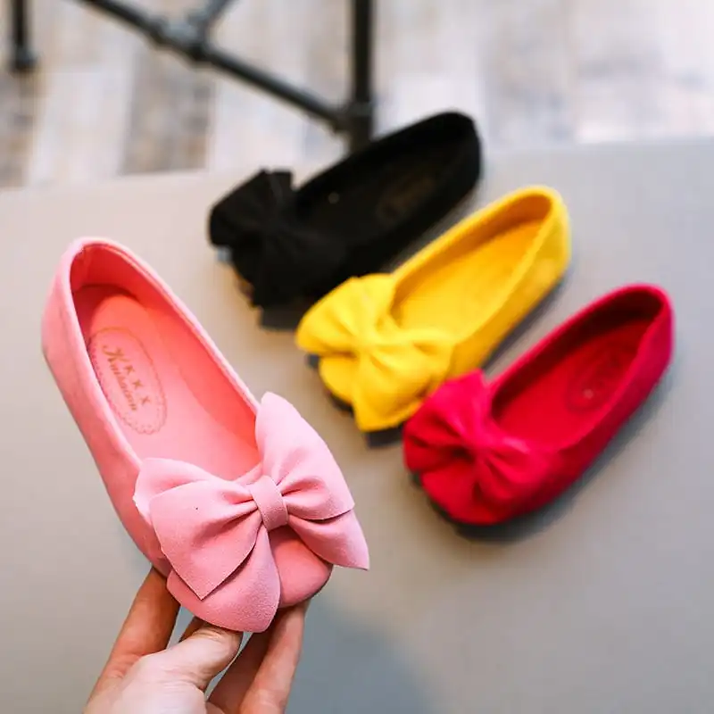 Girls Fashion Solid Color Suede Bowknot Flats TPR Sole
