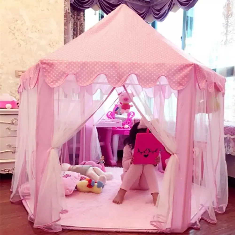 Kids Indoor Outdoor Playhouse Castle Tent Portable Peach Skin Velvet Fabric