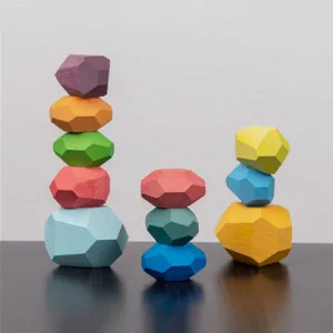 Children Wooden Colored Stone Jenga Building Block Educational Toy Balancing Stacking Game