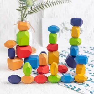 16pcs/set Children Wooden Colored Stone Jenga Stacking Building Blocks Educational Toys