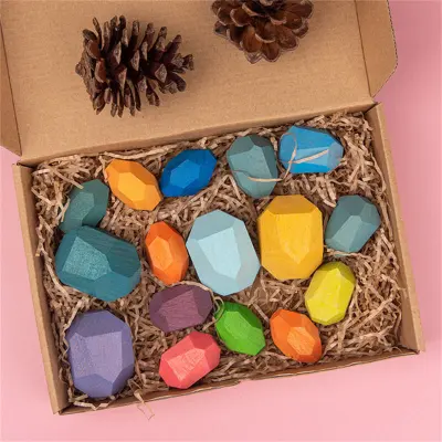 16pcs/set Children Wooden Colored Stone Jenga Stacking Building Blocks Educational Toys