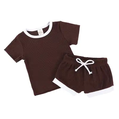 Girls Solid Color Cotton Short Sleeve Top and Shorts Set, Lightweight Pullover Two Piece Outfit for Baby Toddler 0-3T