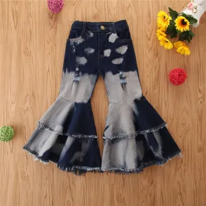 Girls Tasselled Hole Flared Wild Style Cotton Long Jeans