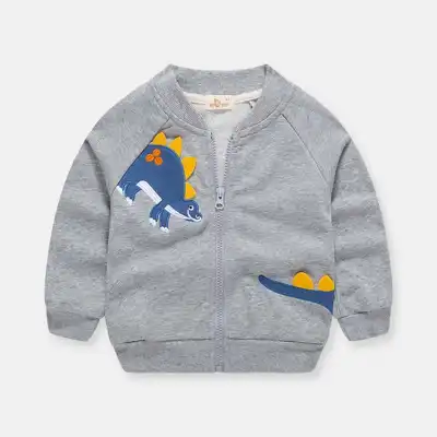 Boys Dinosaur Print Long Sleeve Zipper Coat Cotton V-Neck Baby Jacket