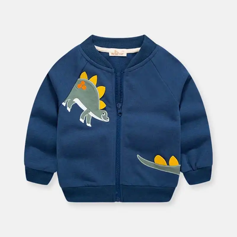 Boys Dinosaur Print Long Sleeve Zipper Coat Cotton V-Neck Baby Jacket