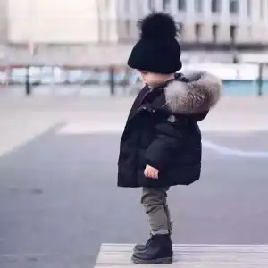 Kids Solid Color Single Row Button Hooded Thicken Quilted Jacket Zip Shirt Unisex Polyester Fiber