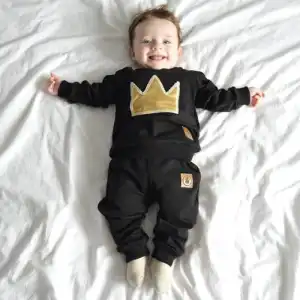 Boys Crown Pattern Printed Long Sleeve Cotton Tops and Pants Set for Baby 0-3T
