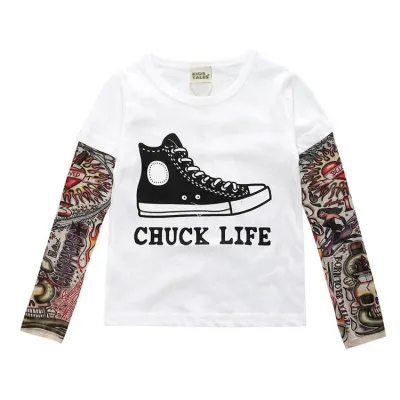 Mesh Tattoo Printed Sleeve Boys T-shirt for Kids Baby Boys Clothing(0-3T)