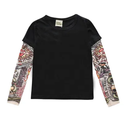 Mesh Tattoo Printed Sleeve Boys T-shirt for Kids Baby Boys Clothing(0-3T)